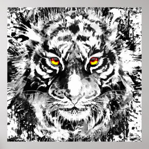 Tiger Poster Art Tiger Zeichnend Schwarzweiß