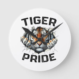 Tiger Pride Retro Tiger School Sportteam Runde Wanduhr