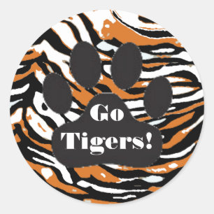 Tiger Print and Paw School Spirit Runder Aufkleber