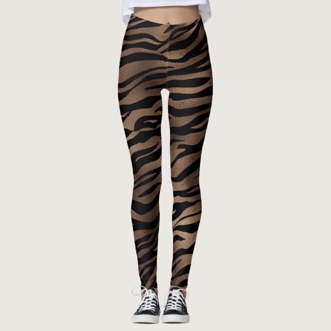 Tiger Print Chocolate Black Women's Leggings (Vorderseite)