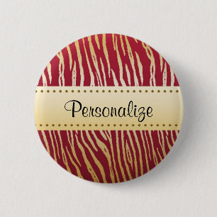 Tiger Print Elegantes Red and Gold Tiermuster Button