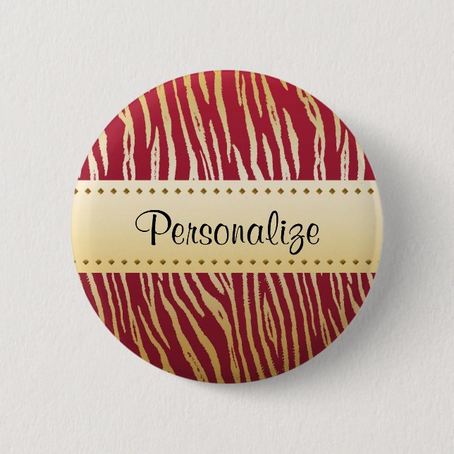 Tiger Print Elegantes Red and Gold Tiermuster Button (Vorderseite)