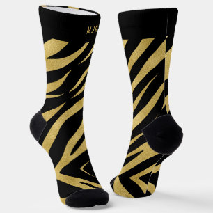 Tiger Print in Gold und Schwarz mit Monogram Socken
