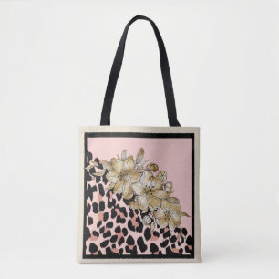 Tiger Print und Mauve und Elfenbeinküste Blume Tas