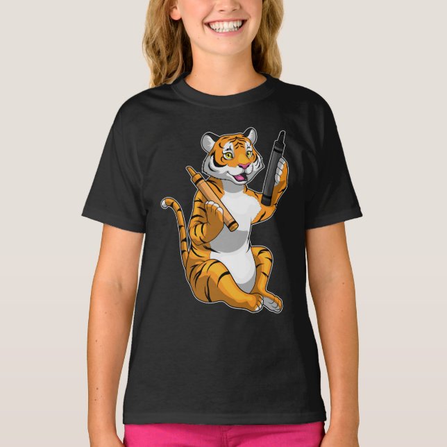 Tiger Pupil Crayon School T-Shirt (Vorderseite)