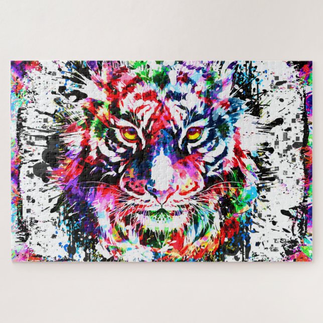 Tiger Puzzle | Farbenfrohe Tiger Zeichnend Puzzle (Horizontal)