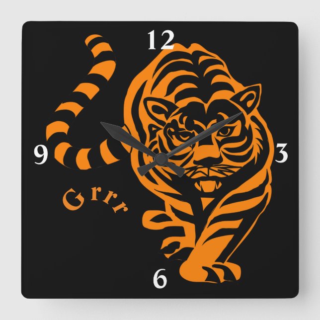 Tiger Quadratische Wanduhr (Vorderseite)