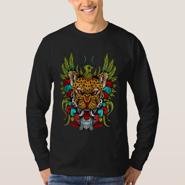 Tiger Quetzal Huichol Sugar Skull Calavera Hallowe T-Shirt (Vorderseite)