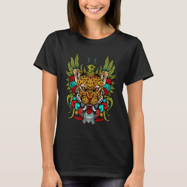 Tiger Quetzal Huichol Sugar Skull Calavera Hallowe T-Shirt (Vorderseite)