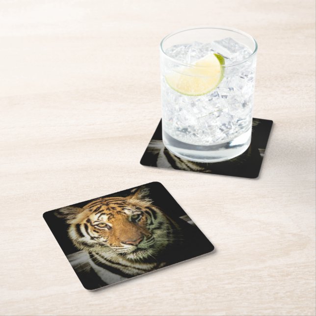 Tiger Rechteckiger Pappuntersetzer (Vor Ort)