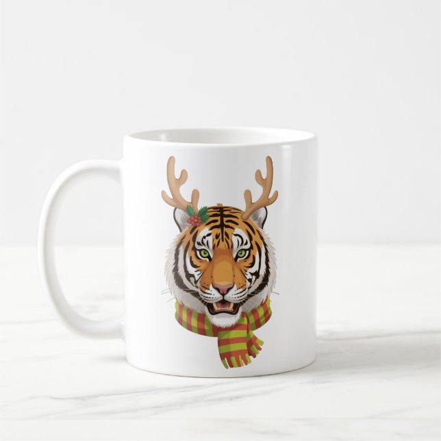 Tiger Reindeer Christmas Animal With Antlers Xmas  Kaffeetasse (Links)