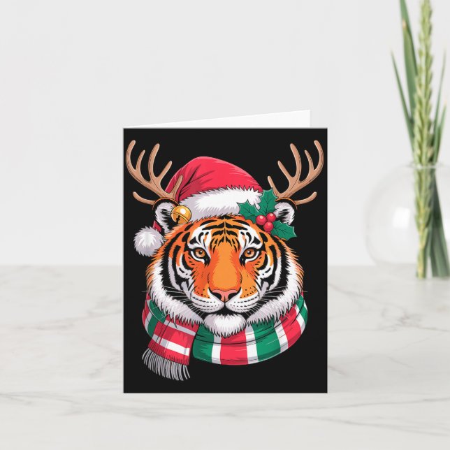 Tiger Reindeer Christmas Santa Hat Tiger Xmas  Karte (Vorderseite)