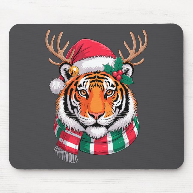Tiger Reindeer Christmas Santa Hat Tiger Xmas  Mousepad (Vorne)