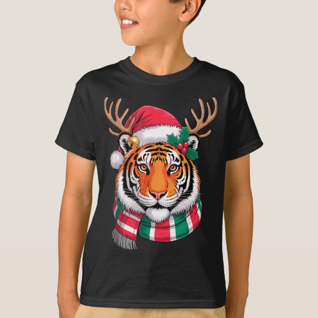 Tiger Reindeer Christmas Santa Hat Tiger Xmas  T-Shirt (Vorderseite)