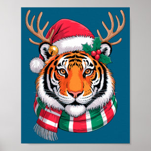 Tiger Rentier Weihnachten Santa Hut Tiger Xmas  Poster