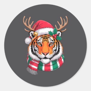 Tiger Rentier Weihnachten Santa Hut Tiger Xmas Runder Aufkleber