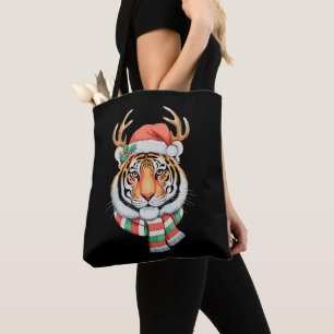 Tiger-Rentier-Weihnachten-Santa-Hut-Xmas-Feiertag