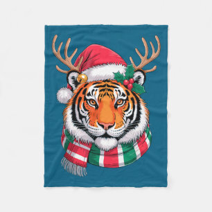 Tiger Rentier Weihnachts Santa Hut Tiger Xmas Fleecedecke