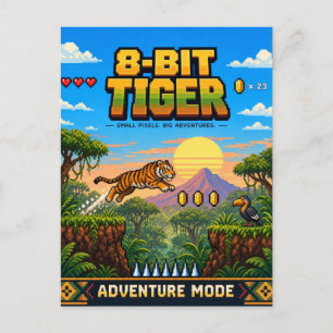 Tiger, Retro-8-Bit-Pixel-Art Postkarte