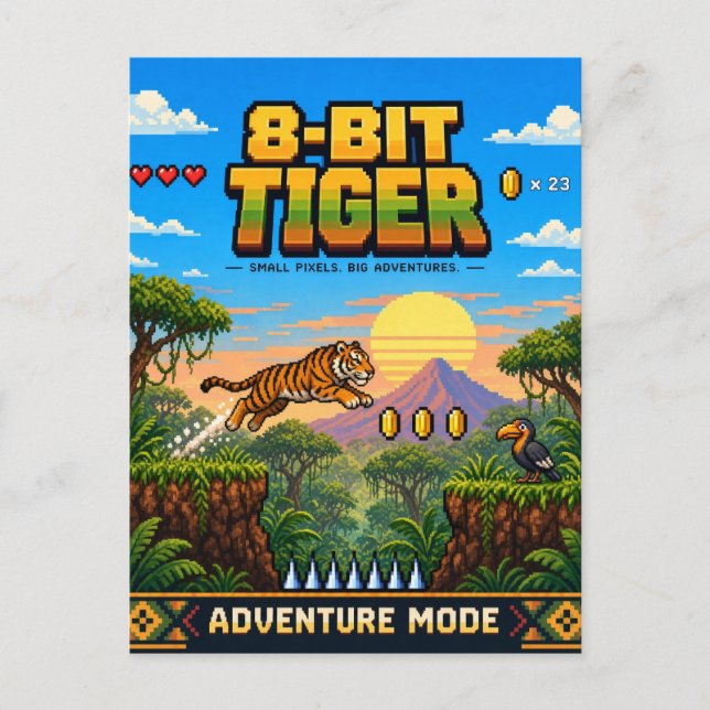 Tiger, Retro-8-Bit-Pixel-Art Postkarte (Vorderseite)
