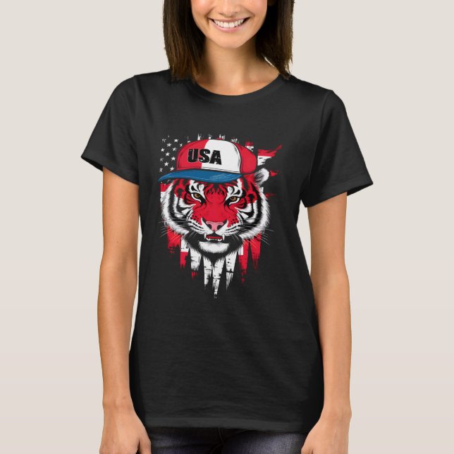 Tiger Retro Cap USA Flag T-Shirt (Vorderseite)