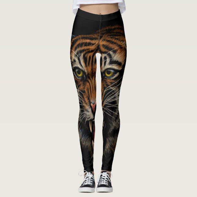 Tiger Roar: Lebhaftes Dschungel-Portrait Leggings (Vorderseite)