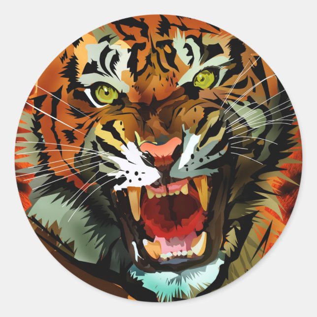 Tiger Roar Runder Aufkleber (Vorderseite)