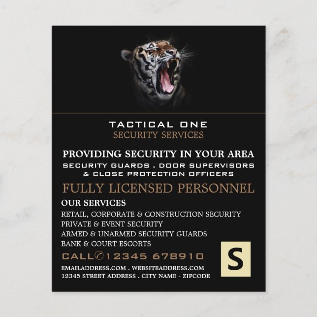 Tiger Roar, Security Personal Advertising Flyer (Vorne)