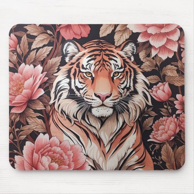 Tiger-Rosa-Blume Mousepad (Vorne)