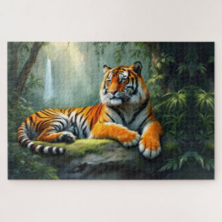 Tiger ruht im Dschungel mit Wasserfall Puzzle
