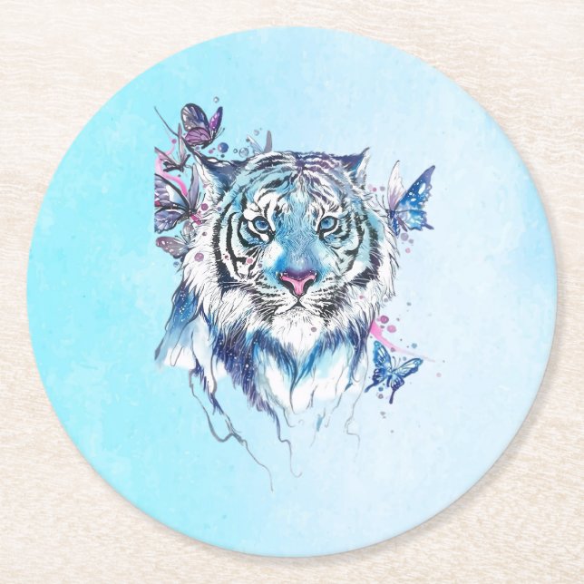 Tiger Runder Pappuntersetzer (Vorderseite)