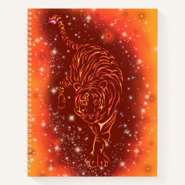 Tiger Running Notebook Galaxy Starry Night Notizbuch (Vorderseite)