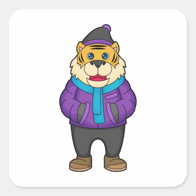 Tiger Scarf Beanie Quadratischer Aufkleber (Vorderseite)