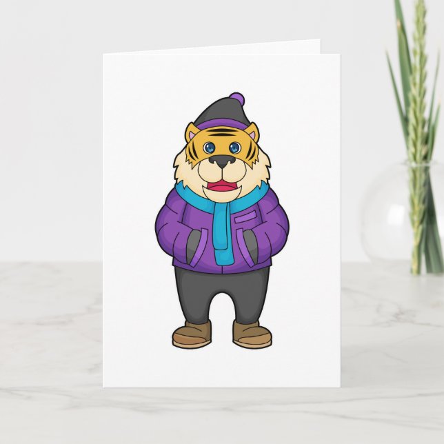 Tiger Schal Mütze Karte (Vorderseite)