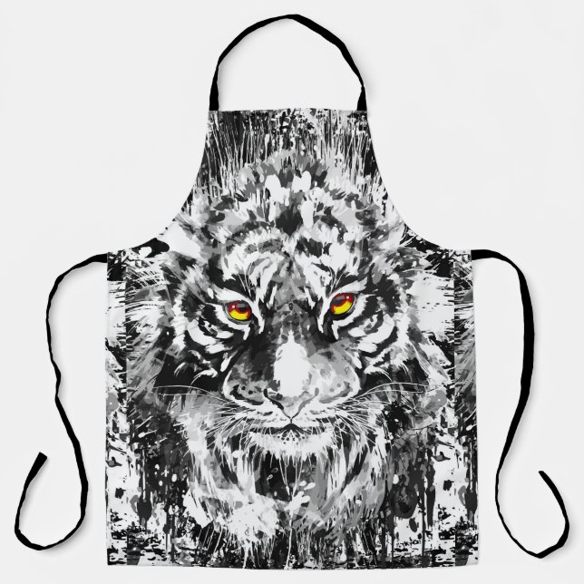 Tiger-Schürze | Tiger Zeichnend | Schwarzweiß Schürze (Vorderseite)