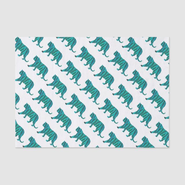 Tiger Schwarz und Aquamarine Silhouetten Seidenpapier (Vorderseite)
