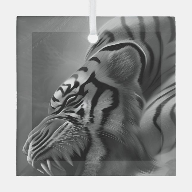 Tiger Schwarz und Weiß Ornament Aus Glas (Vorderseite)