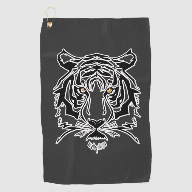 Tiger Schwarz-Weiß-T - Shirt Hoodie Golfhandtuch (Vorderseite)