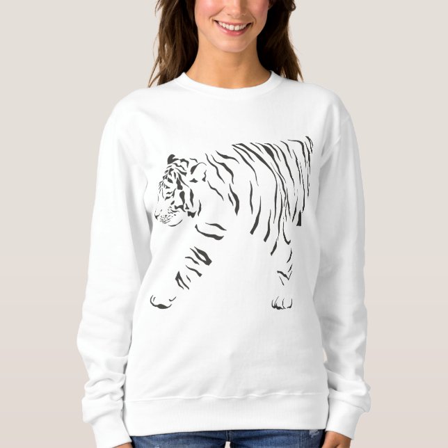 Tiger Schwarz-Weiß-Umhüllung Sweatshirt (Vorderseite)
