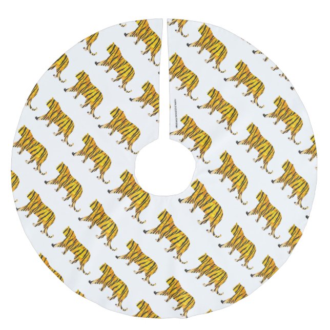 Tiger-schwarzer und orange Druck Polyester Weihnachtsbaumdecke (Vorderseite)