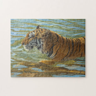 Tiger Schwimmen Große Katze Acrylmalerei Puzzle