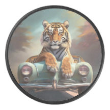 Tiger sitzt auf einem Sportwagen