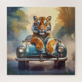 Tiger sitzt auf einem Sportwagen Puzzle