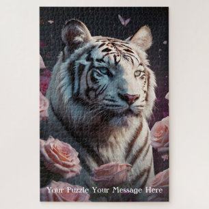 Tiger sitzt in einem rosa Rosengarten Puzzle