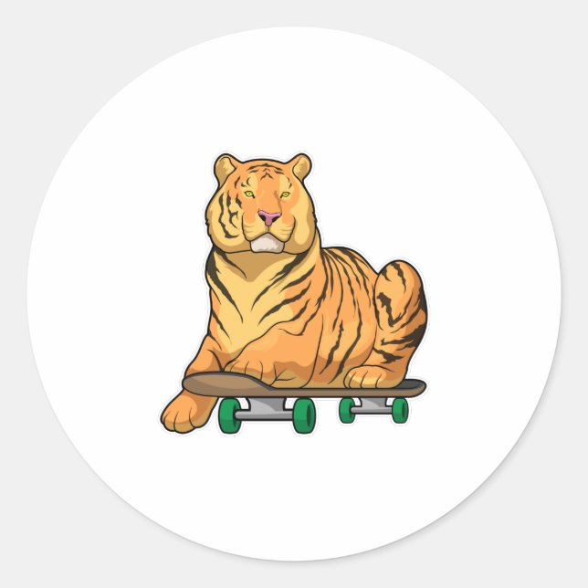 Tiger Skater Skateboard Runder Aufkleber (Vorderseite)