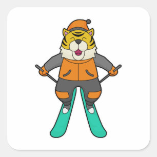 Tiger Skier Ski Quadratischer Aufkleber