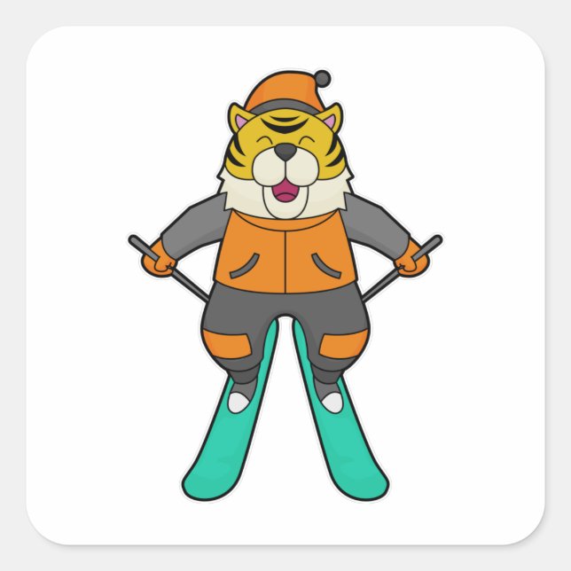 Tiger Skier Ski Quadratischer Aufkleber (Vorderseite)