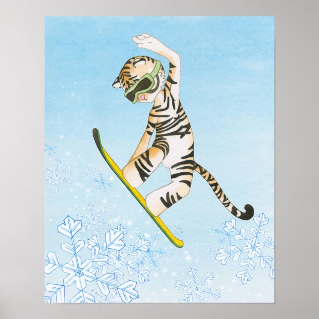 Tiger snowboarding Poster (Vorne)