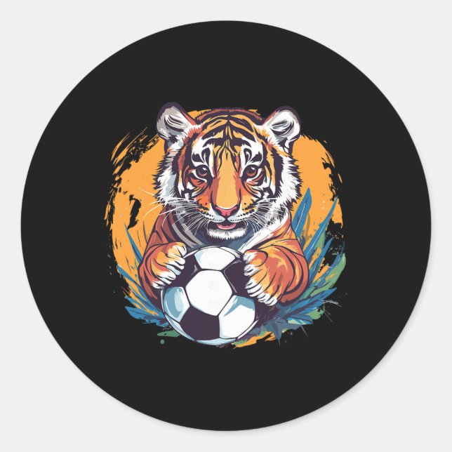 Tiger Soccer Byll Fierce Jungle Animal  Runder Aufkleber (Vorderseite)