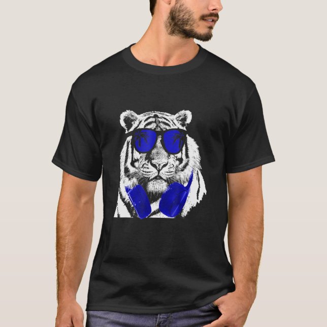 Tiger Sonnenbrille Kopfhörer Party Music Tiger Fan T-Shirt (Vorderseite)
